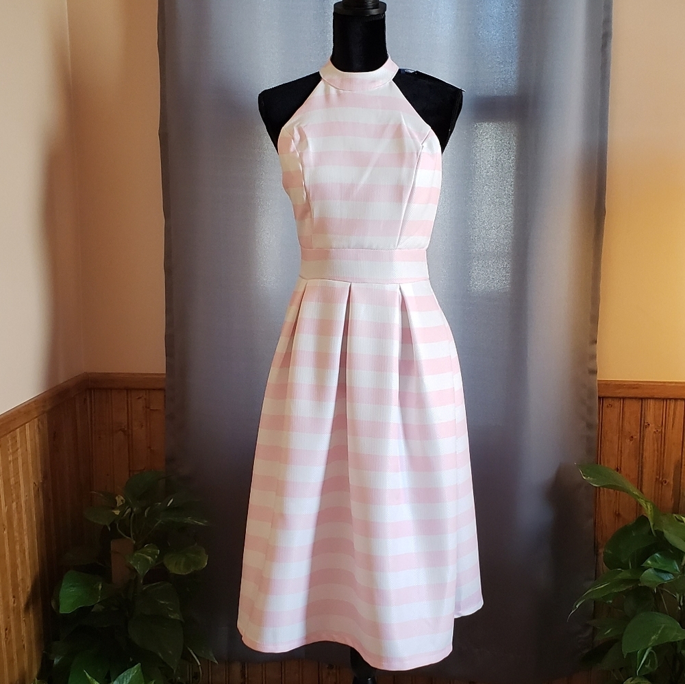 NWT pink and white halter dress